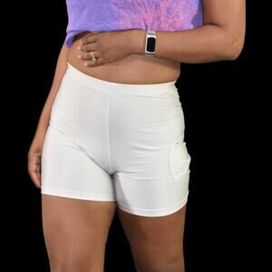 Vintage Fancy Pants Bike Shorts Beige High Rise Activewear Shiny Nylon Medium